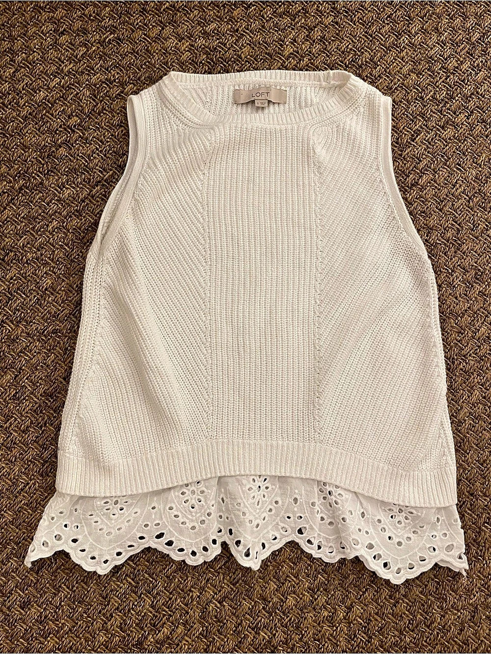 LOFT Cotton Knit Lace Hem Top Size Small